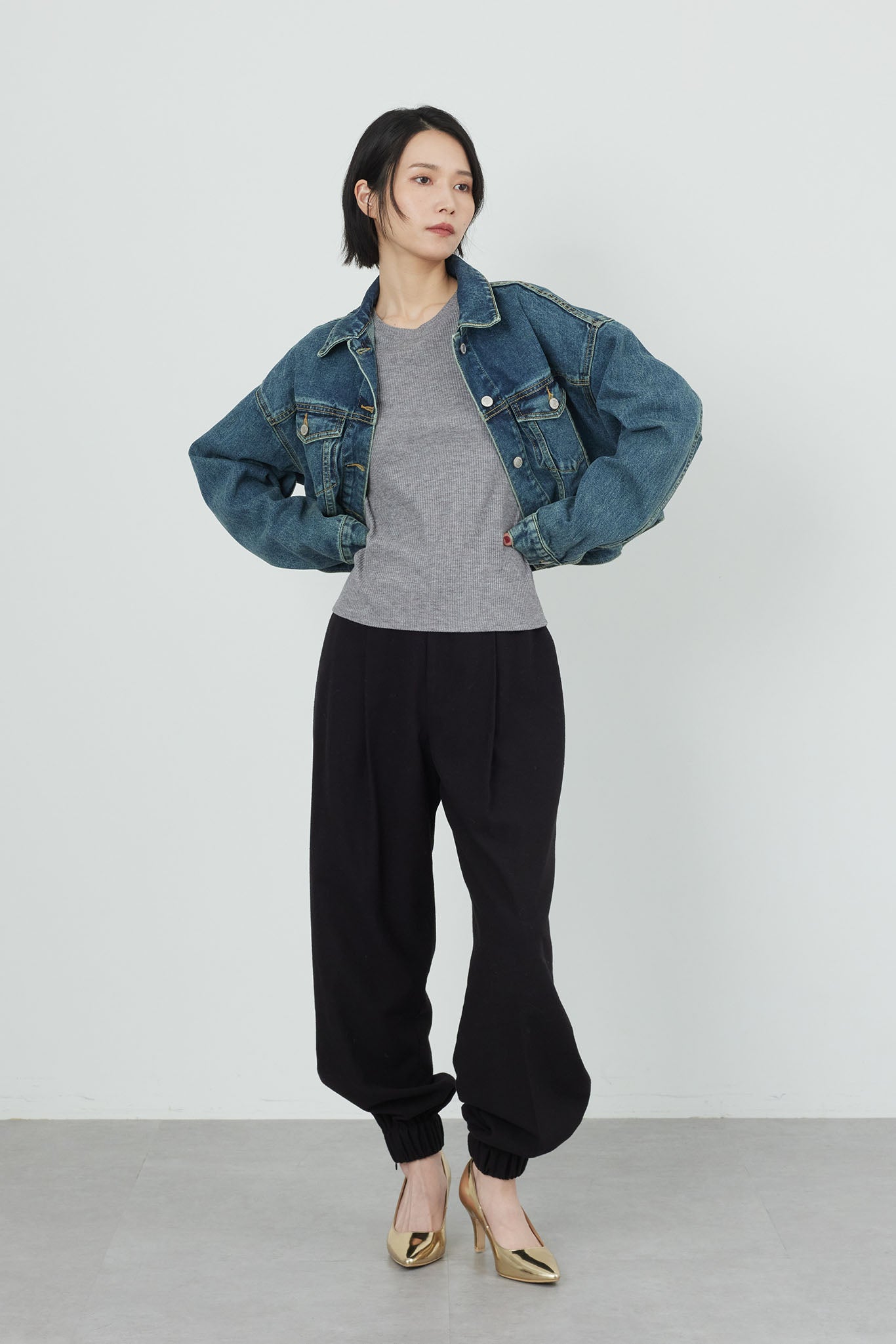 Denim blouson with fur