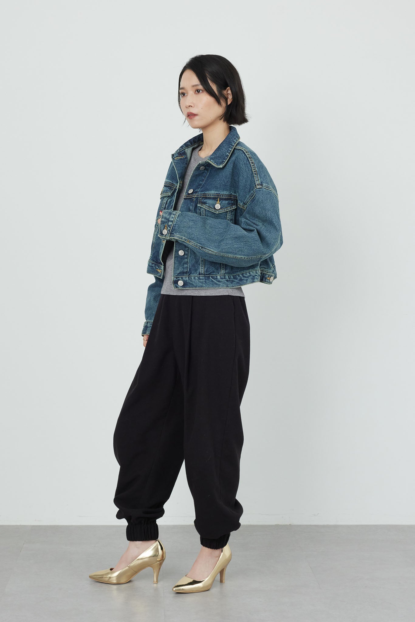 Denim blouson with fur