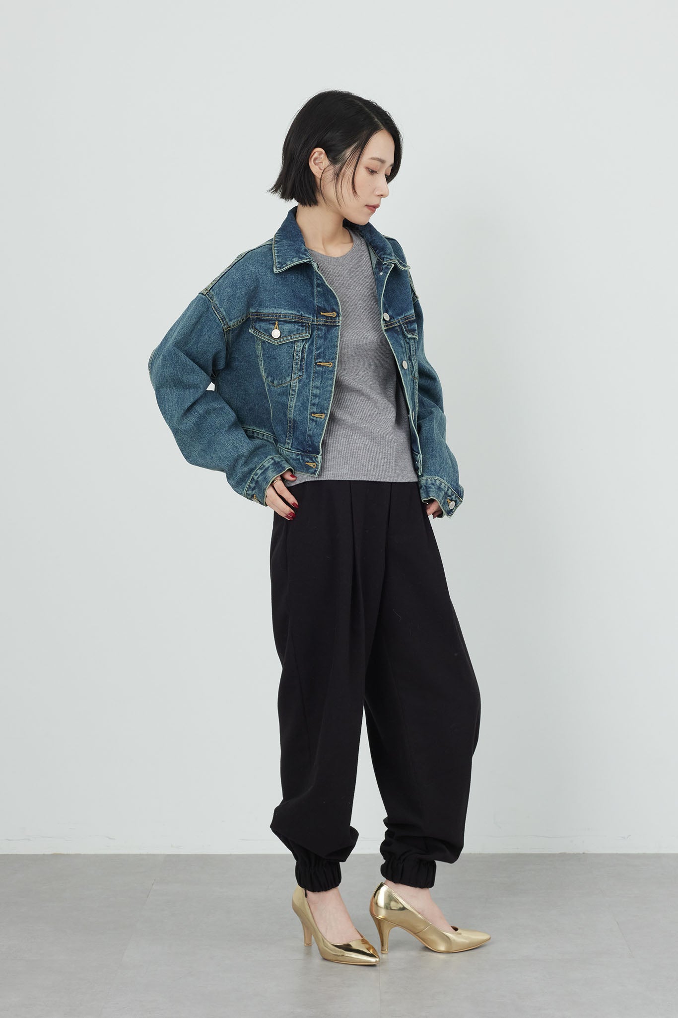 Denim blouson with fur