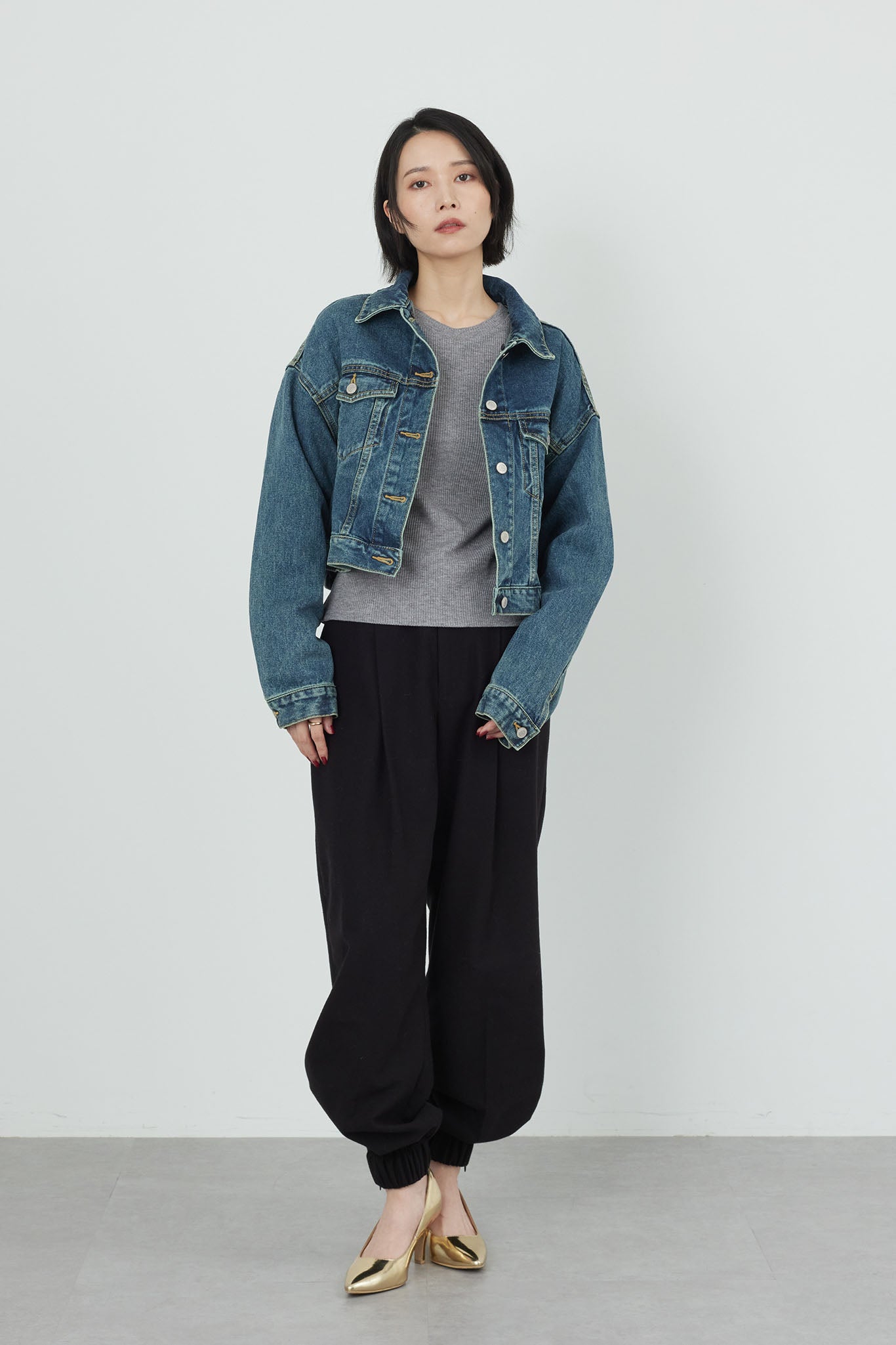 Denim blouson with fur