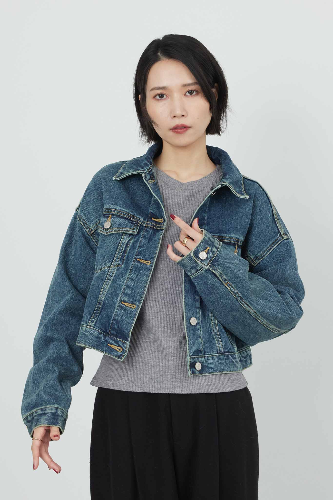 Denim blouson with fur