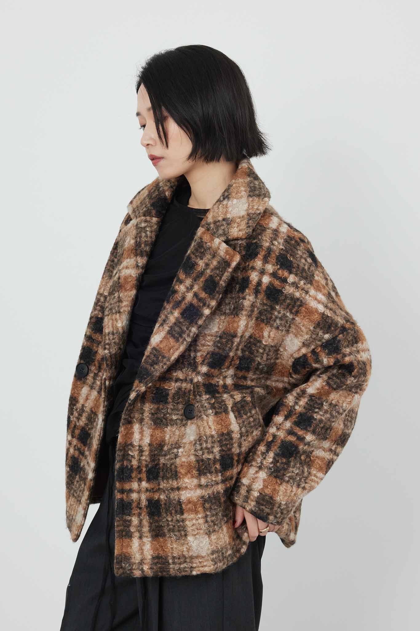 チェック柄コート