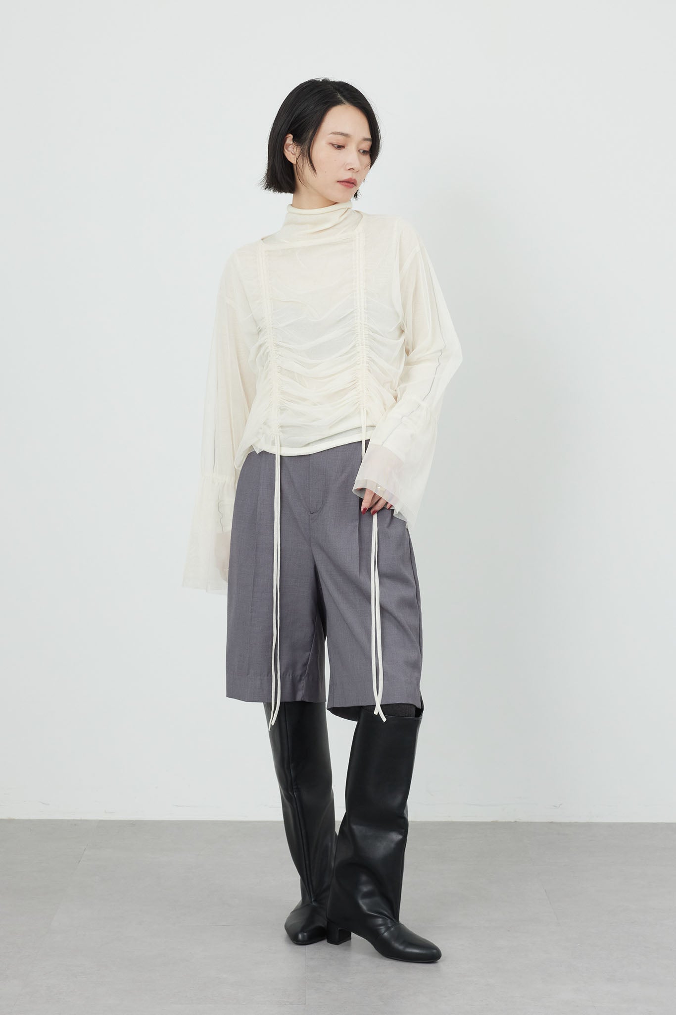 Sheer tulle gathered top