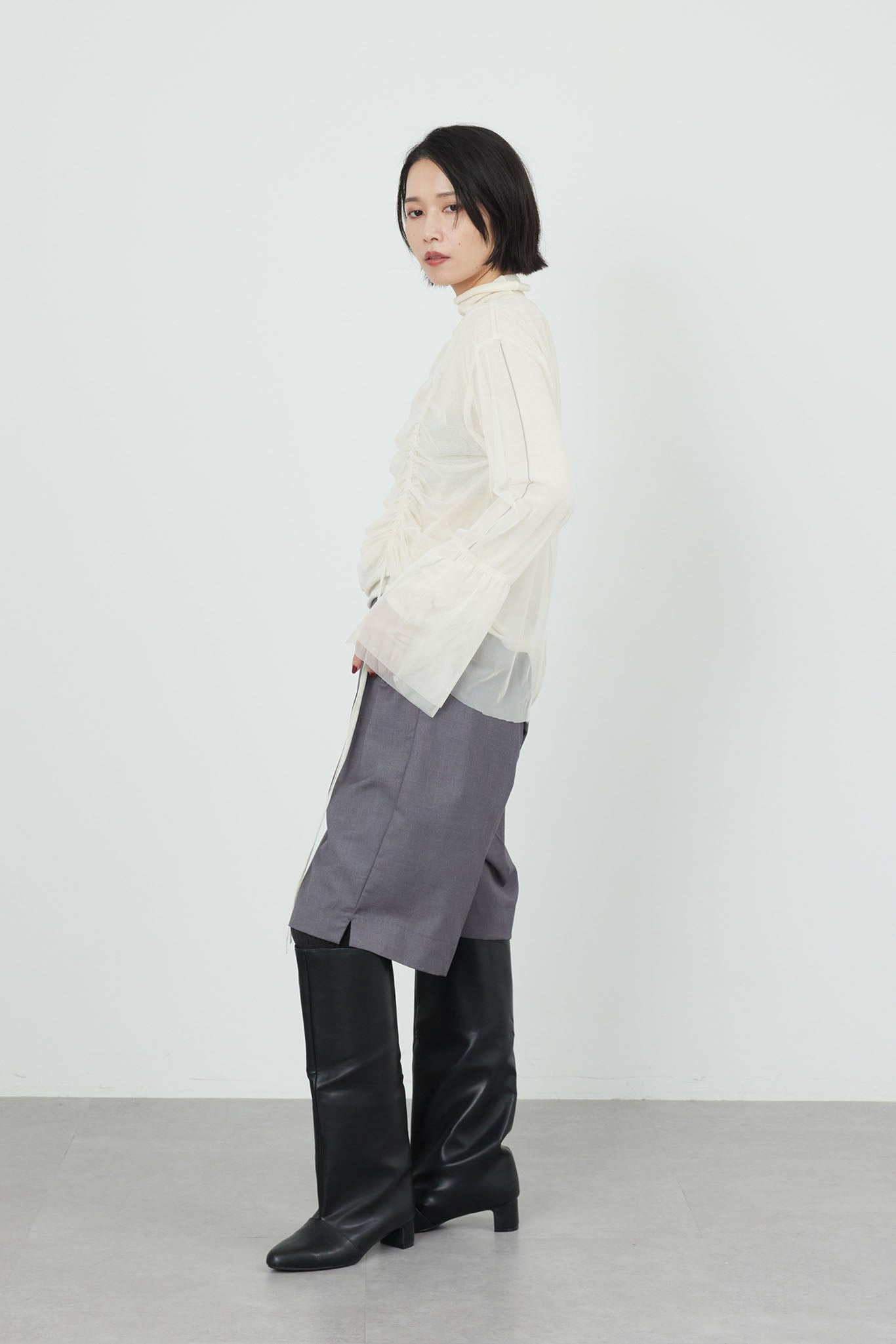 Sheer tulle gathered top