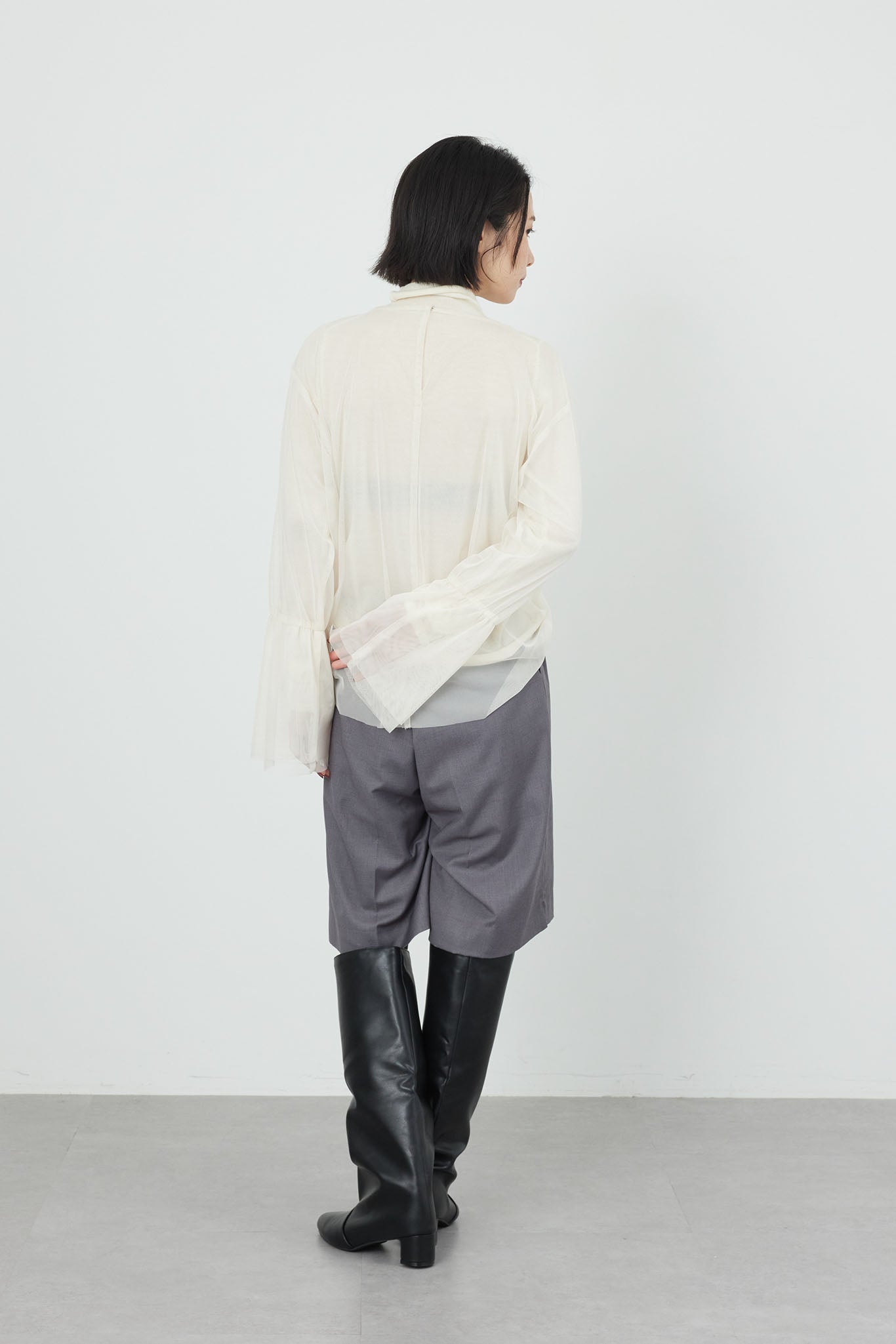 Sheer tulle gathered top