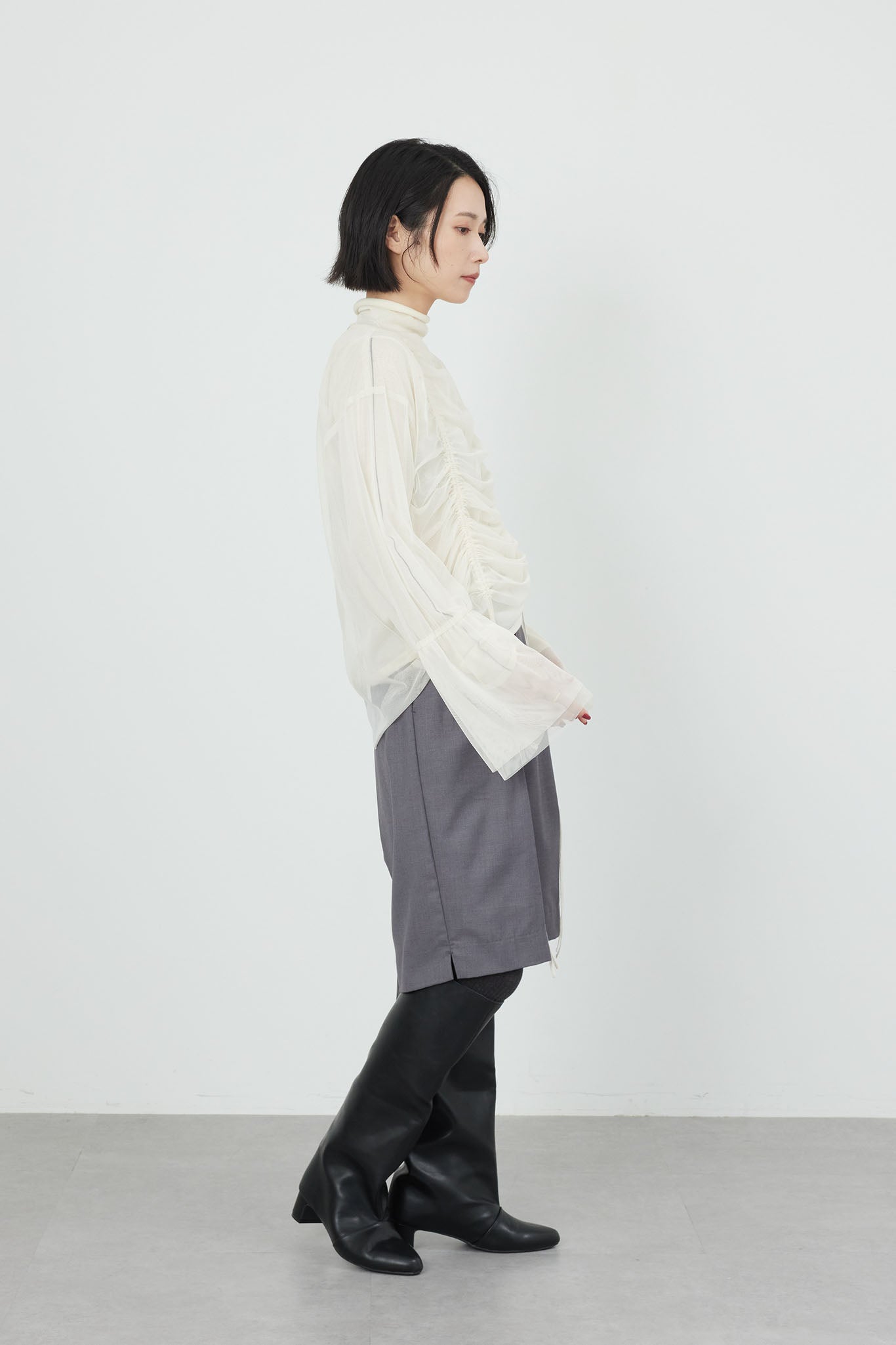 Sheer tulle gathered top