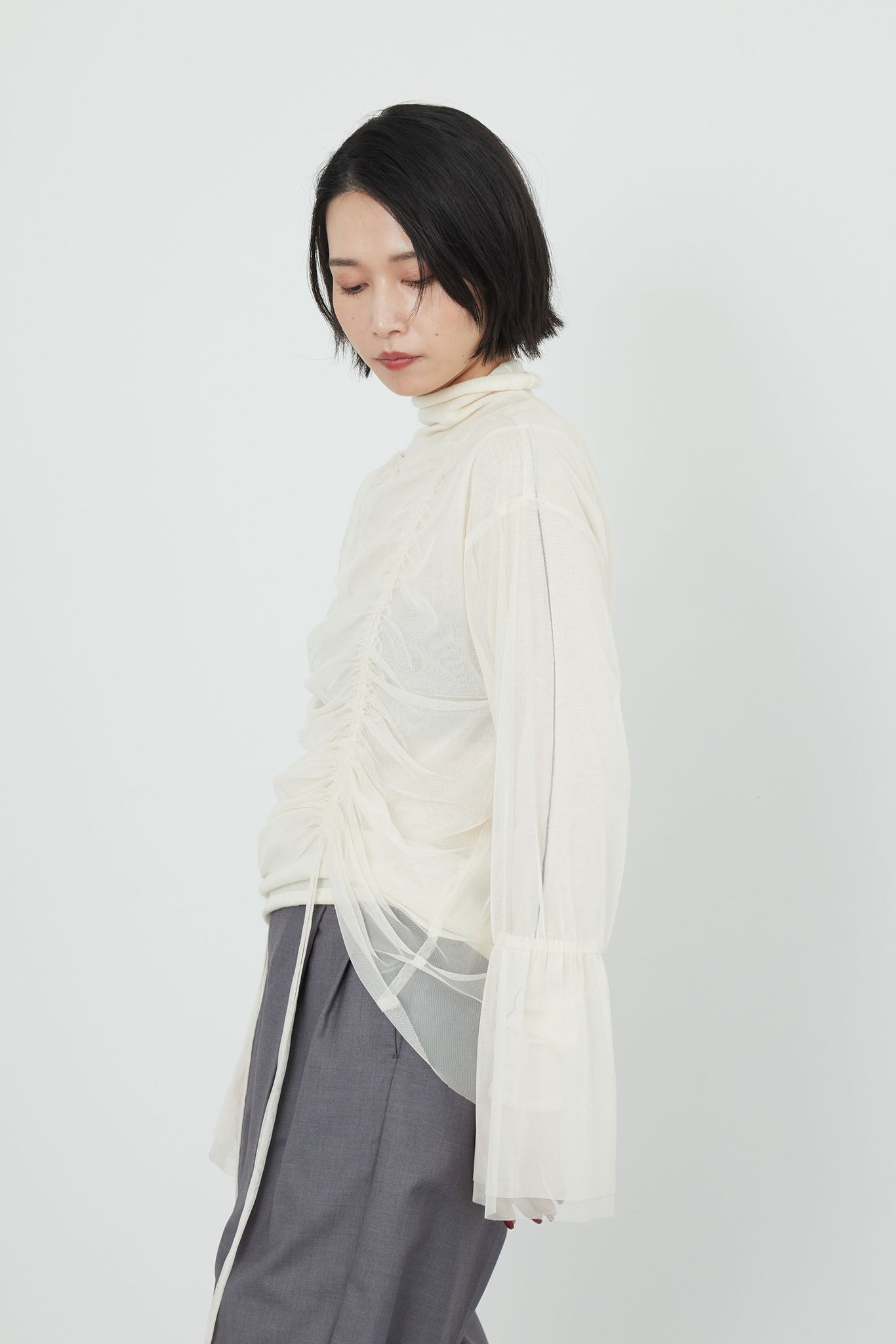 Sheer tulle gathered top