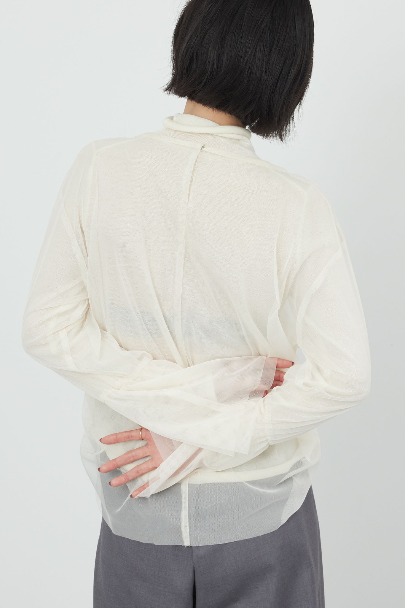 Sheer tulle gathered top