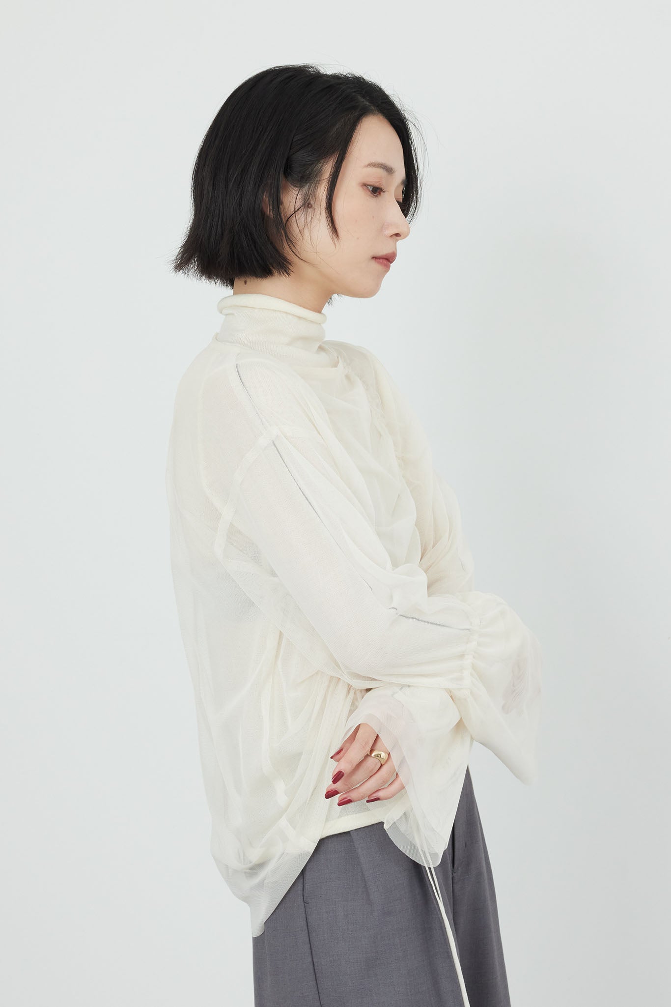 Sheer tulle gathered top