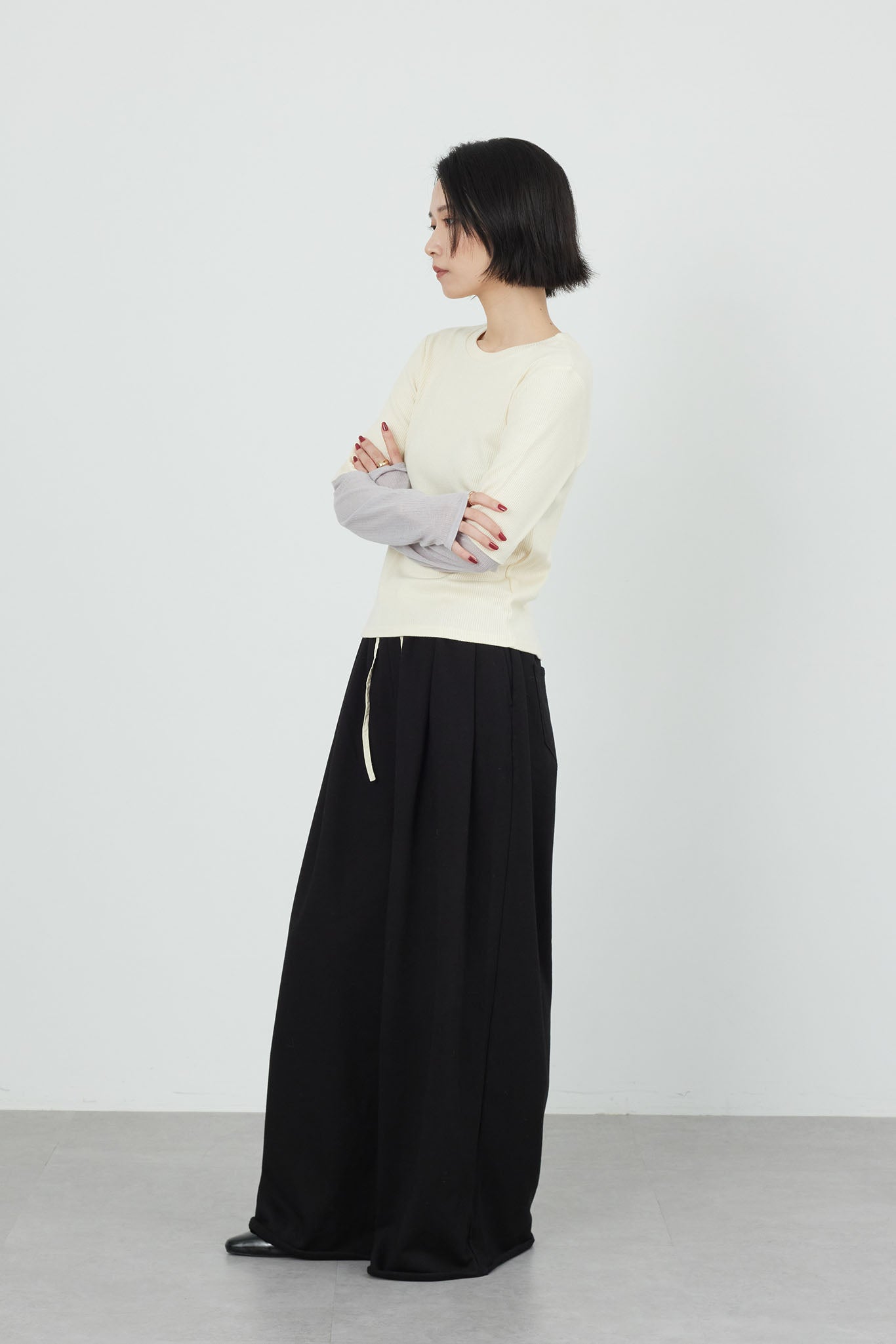 バイカラーリブトップス