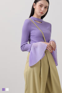 Pleated sleeve ribbed top