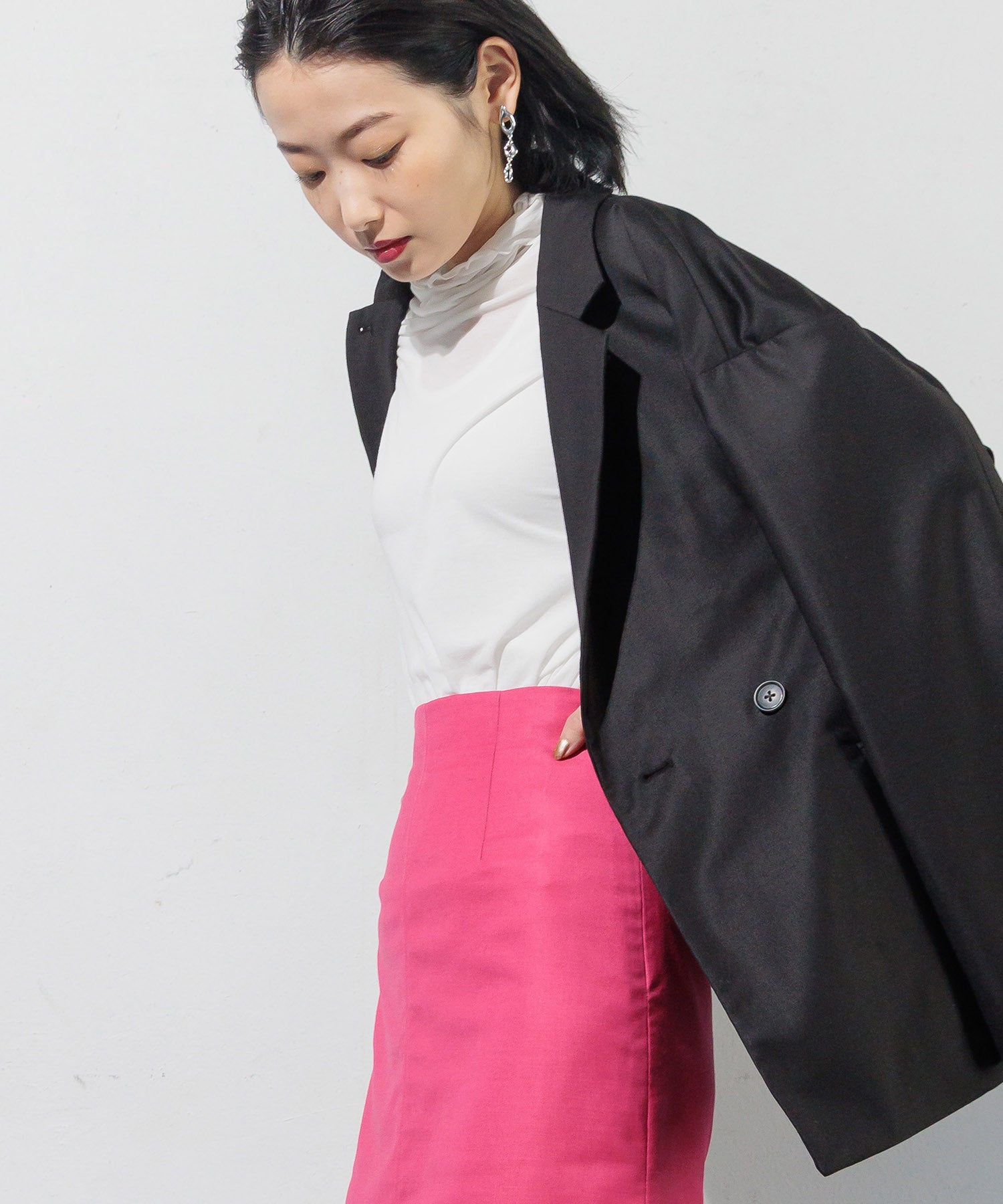 Double-breasted jacket with slit sleeves