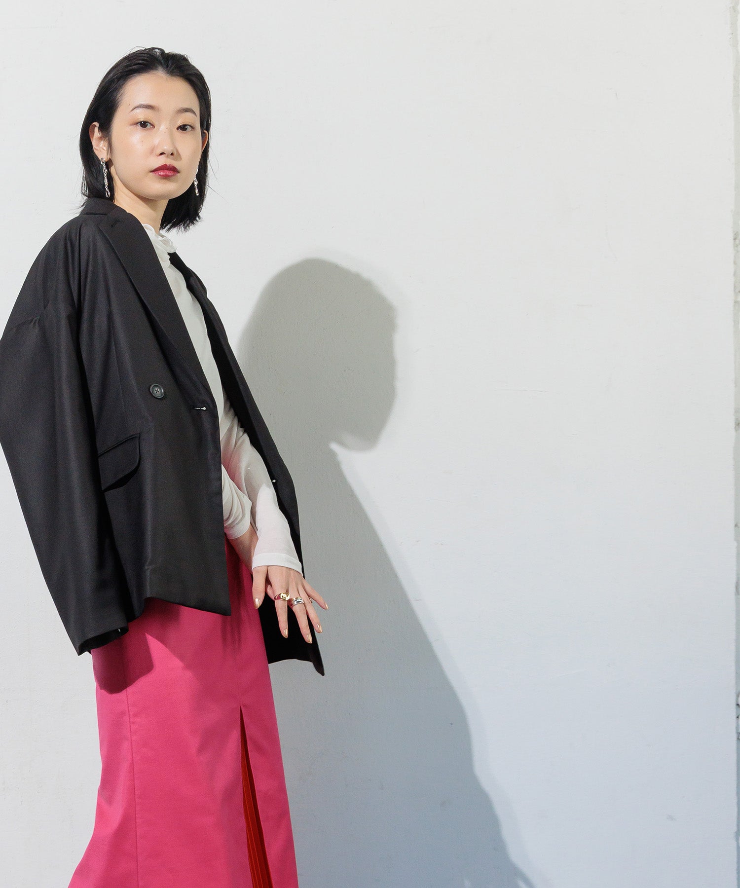 Double-breasted jacket with slit sleeves