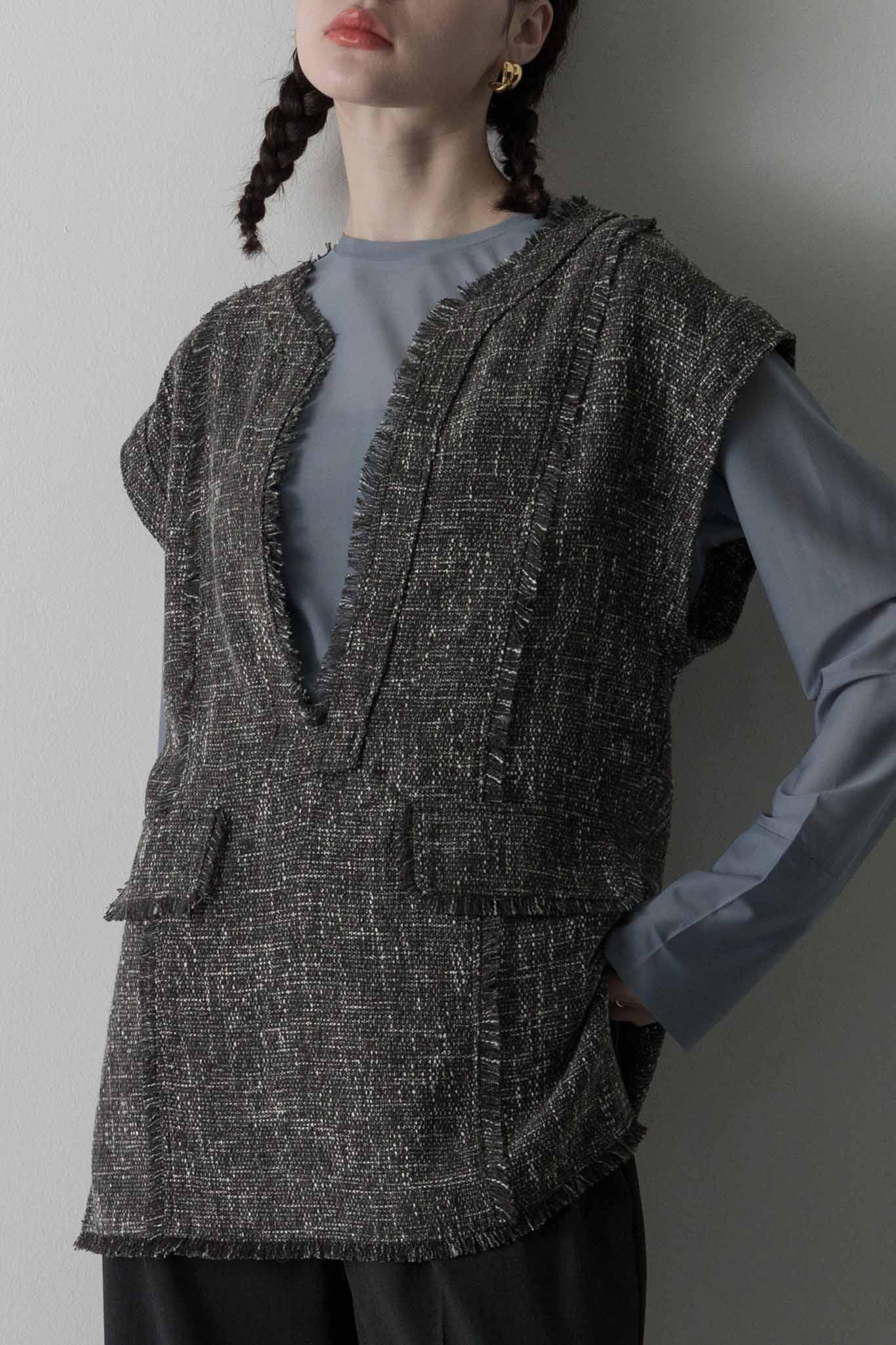 900cml'or Summer Tweed Blouse Gray ロル