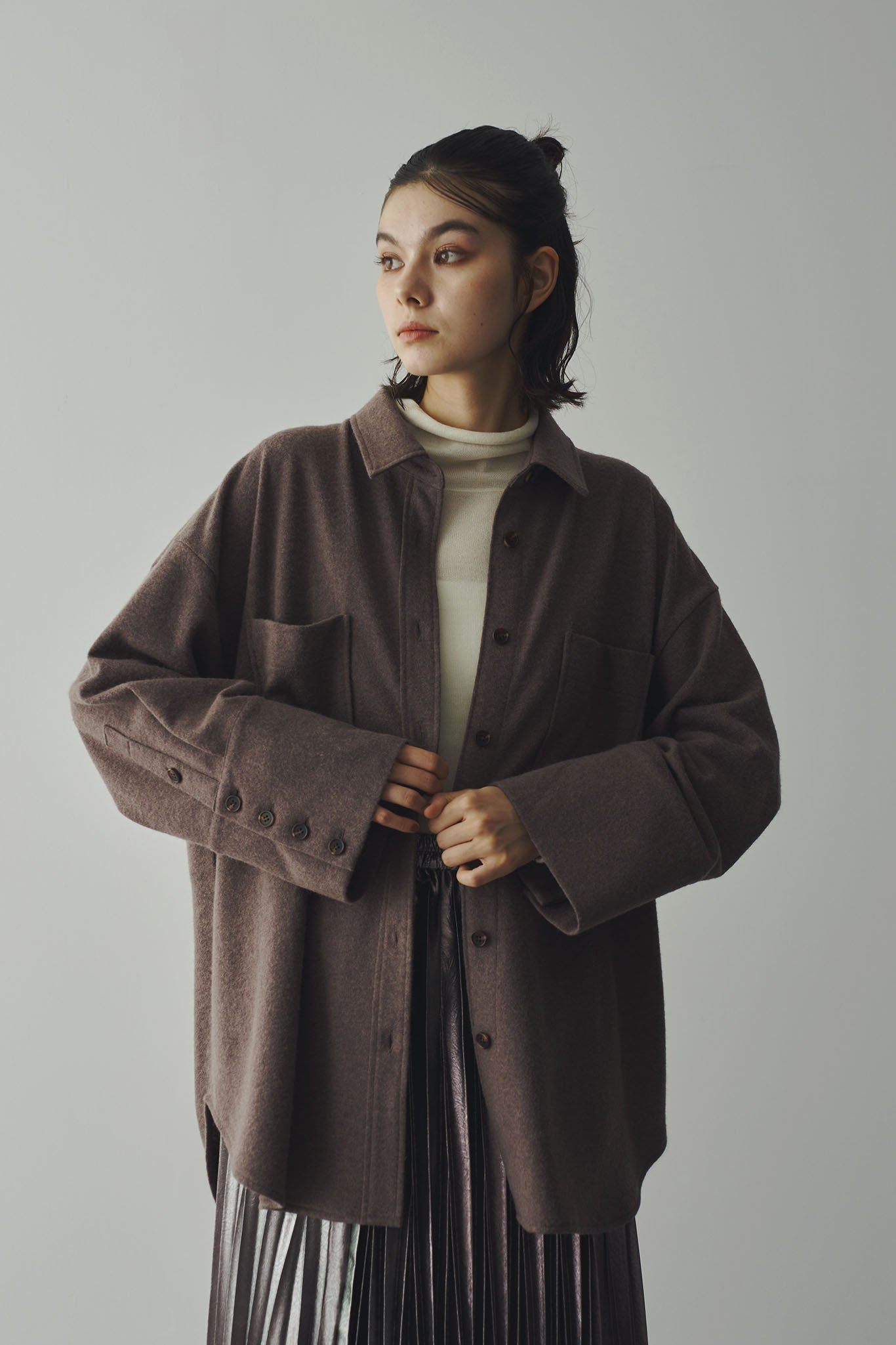 Brushed big shirt blouson