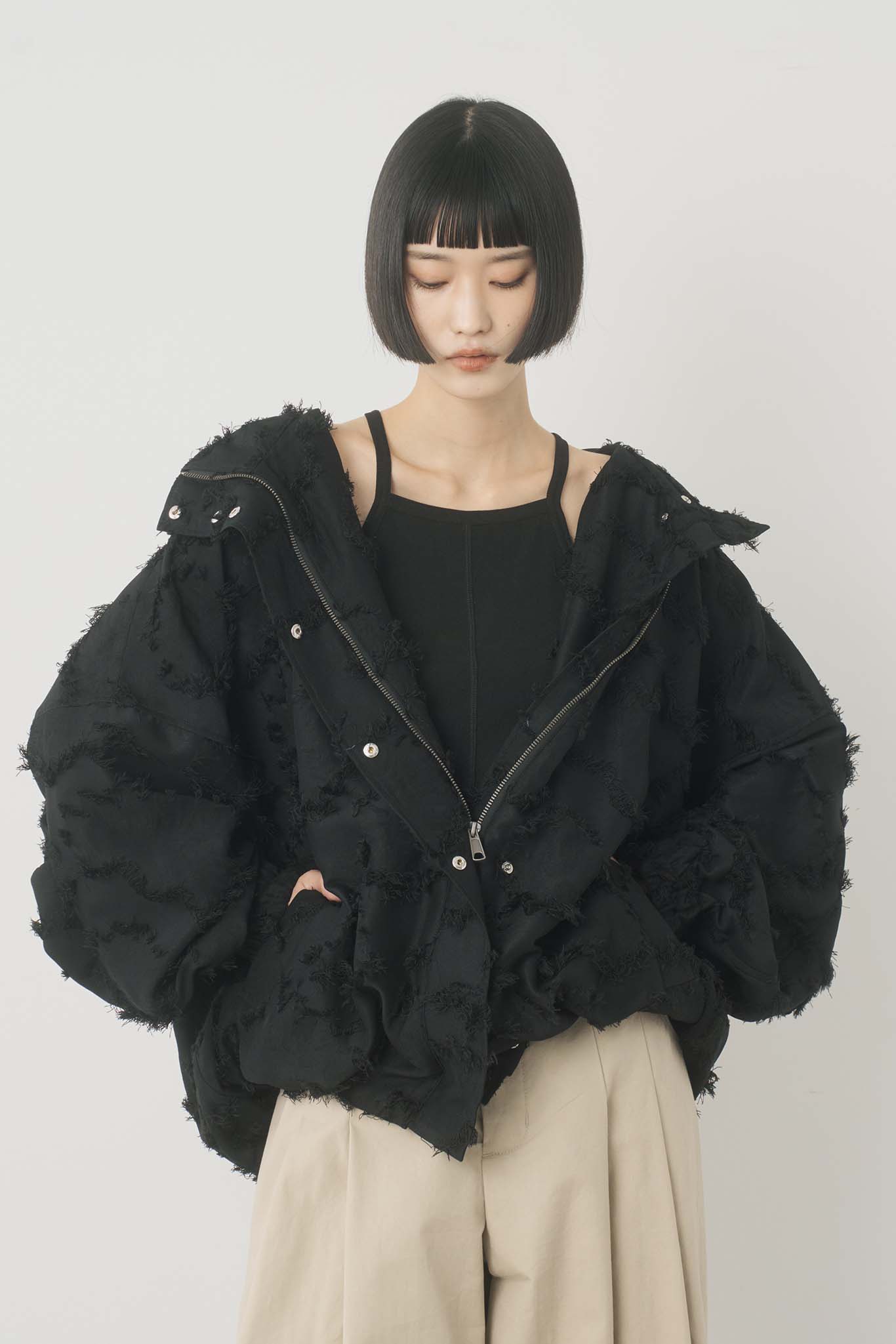 ジャガードフーデッドブルゾン