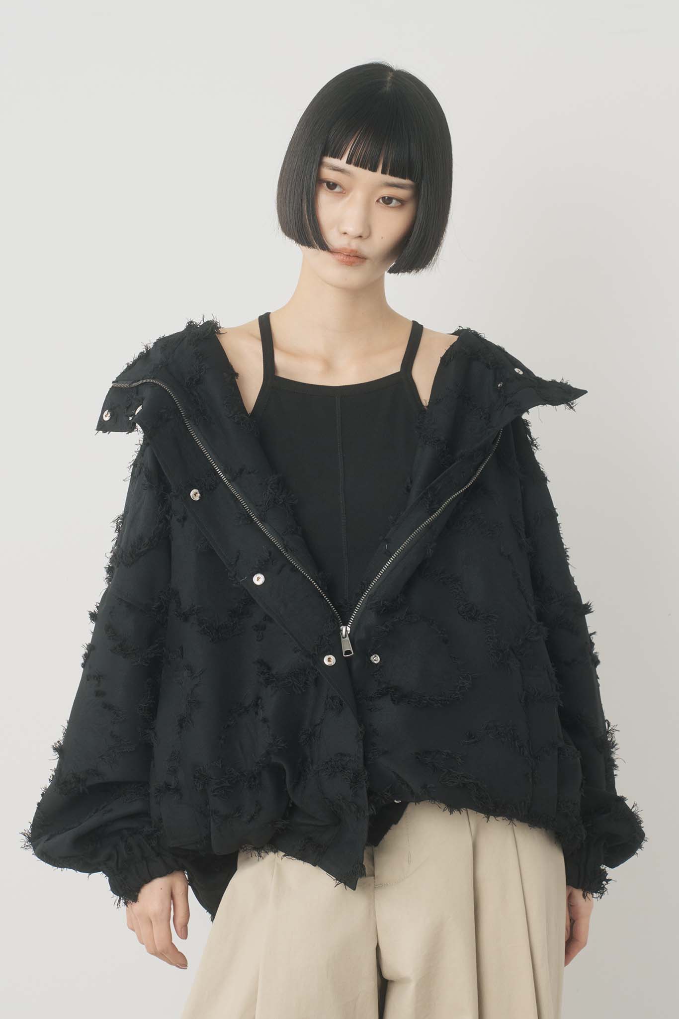 ジャガードフーデッドブルゾン