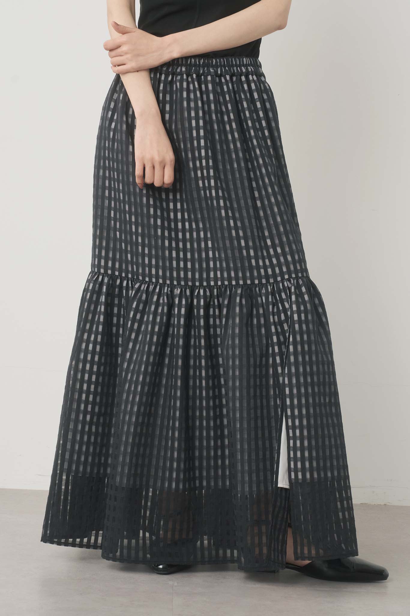 ギャザースリットチェックスカート