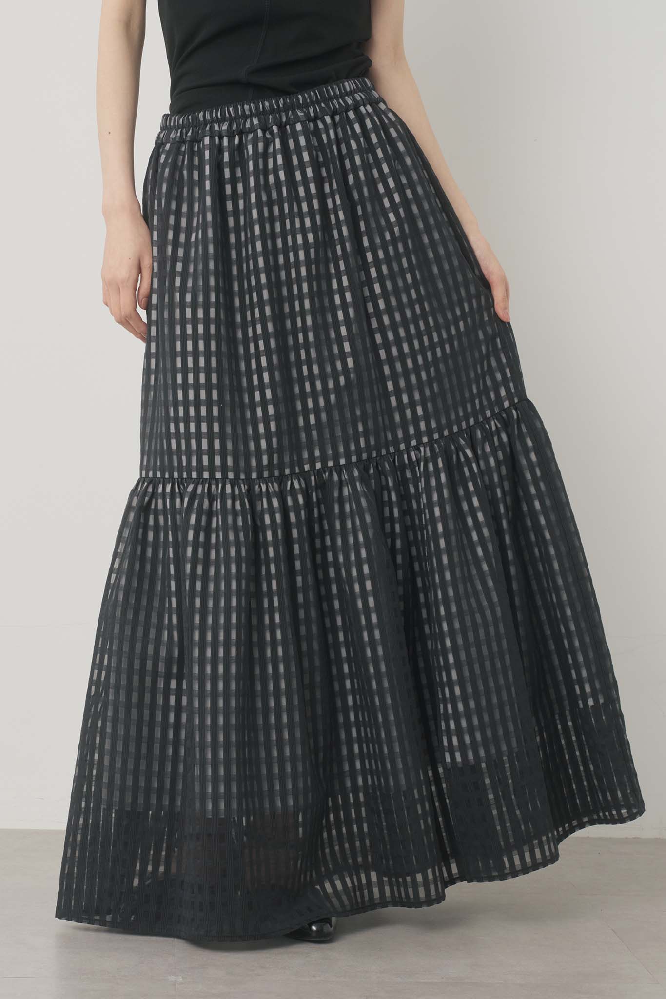 ギャザースリットチェックスカート