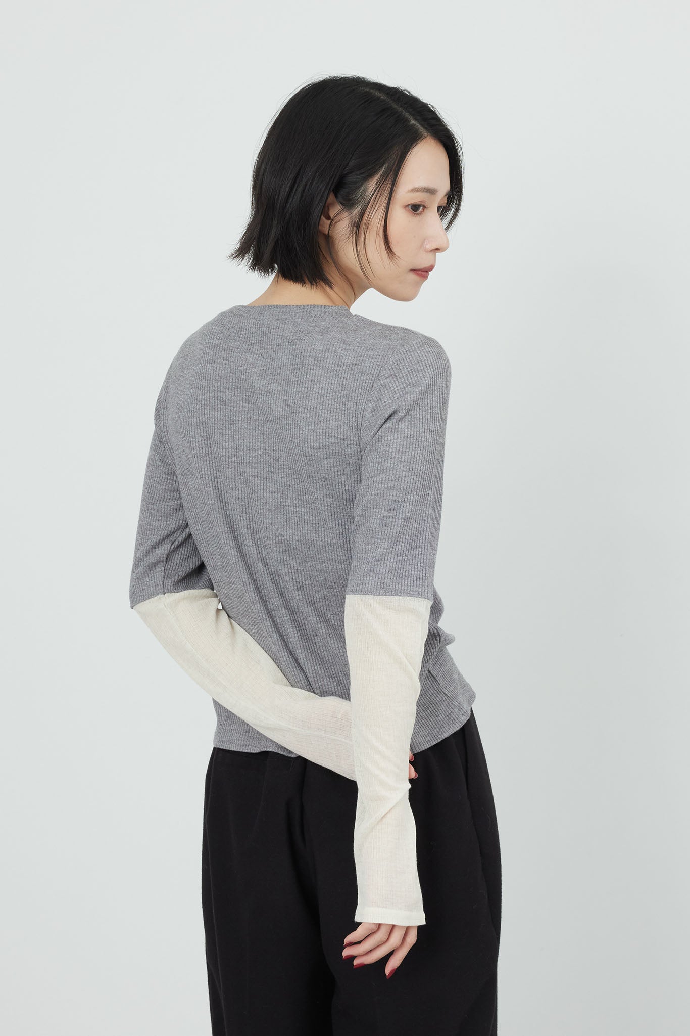 ！！9/6限定値下げ！！ PLEATSPLEASE：リブトップス バイカラーリブトップス