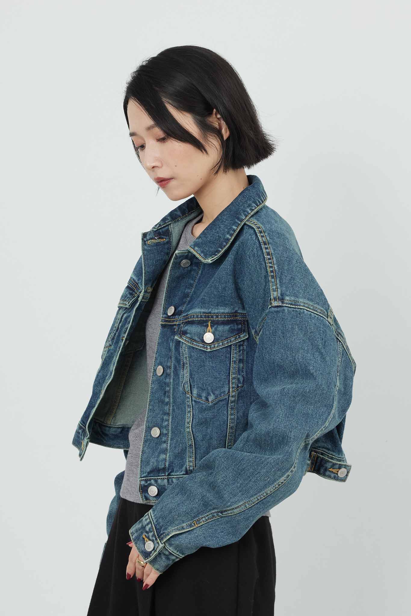 Denim blouson with fur 