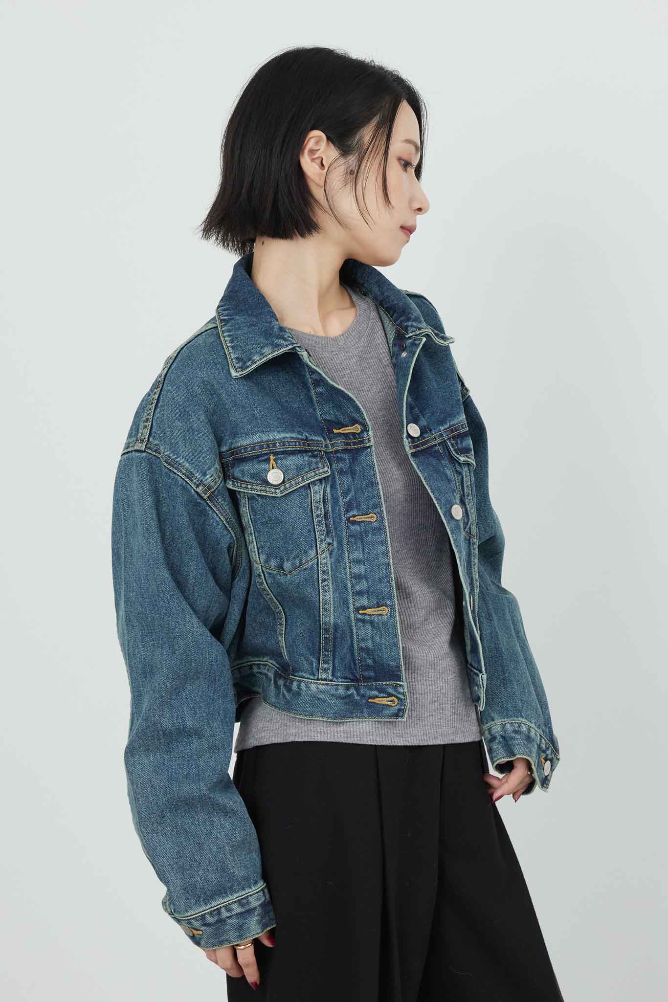 Denim blouson with fur 