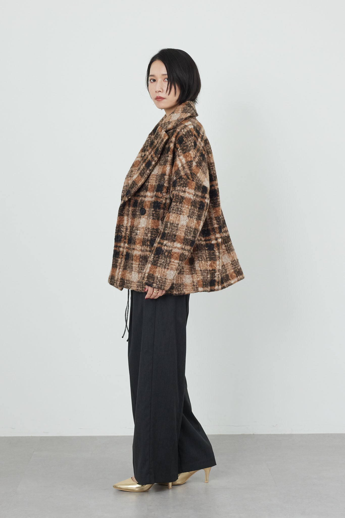 チェック柄コート