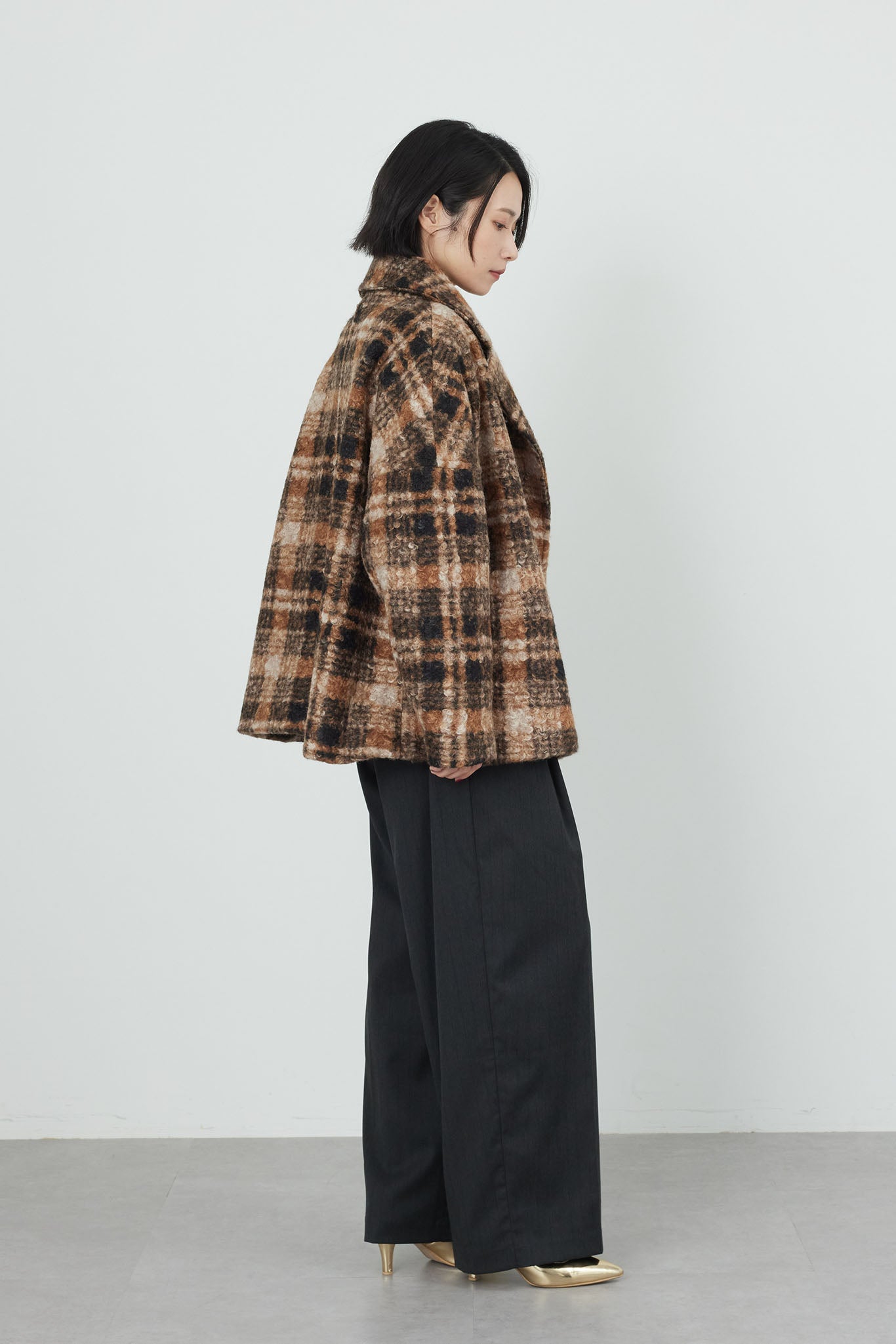 チェック柄コート