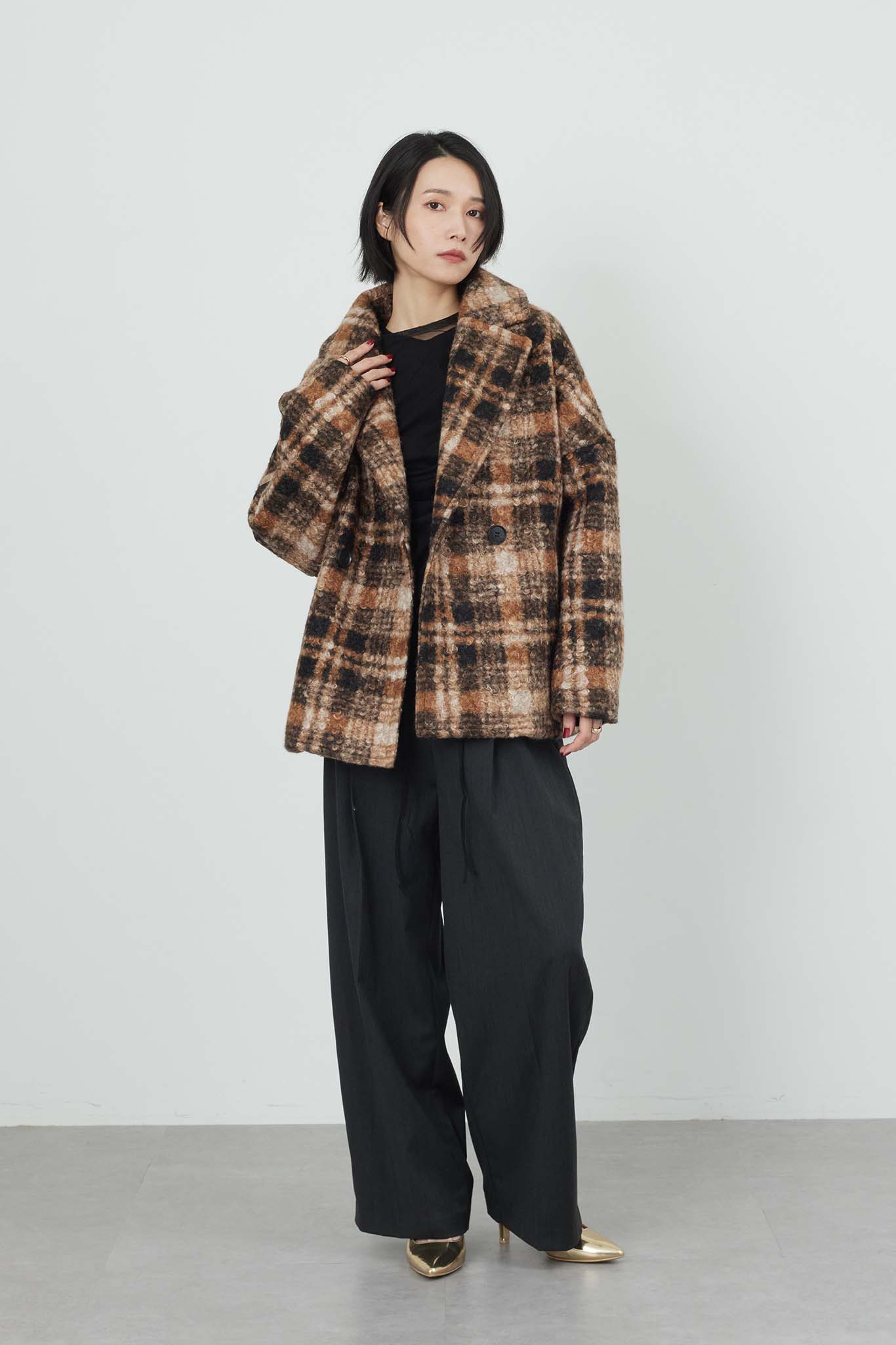 チェック柄コート