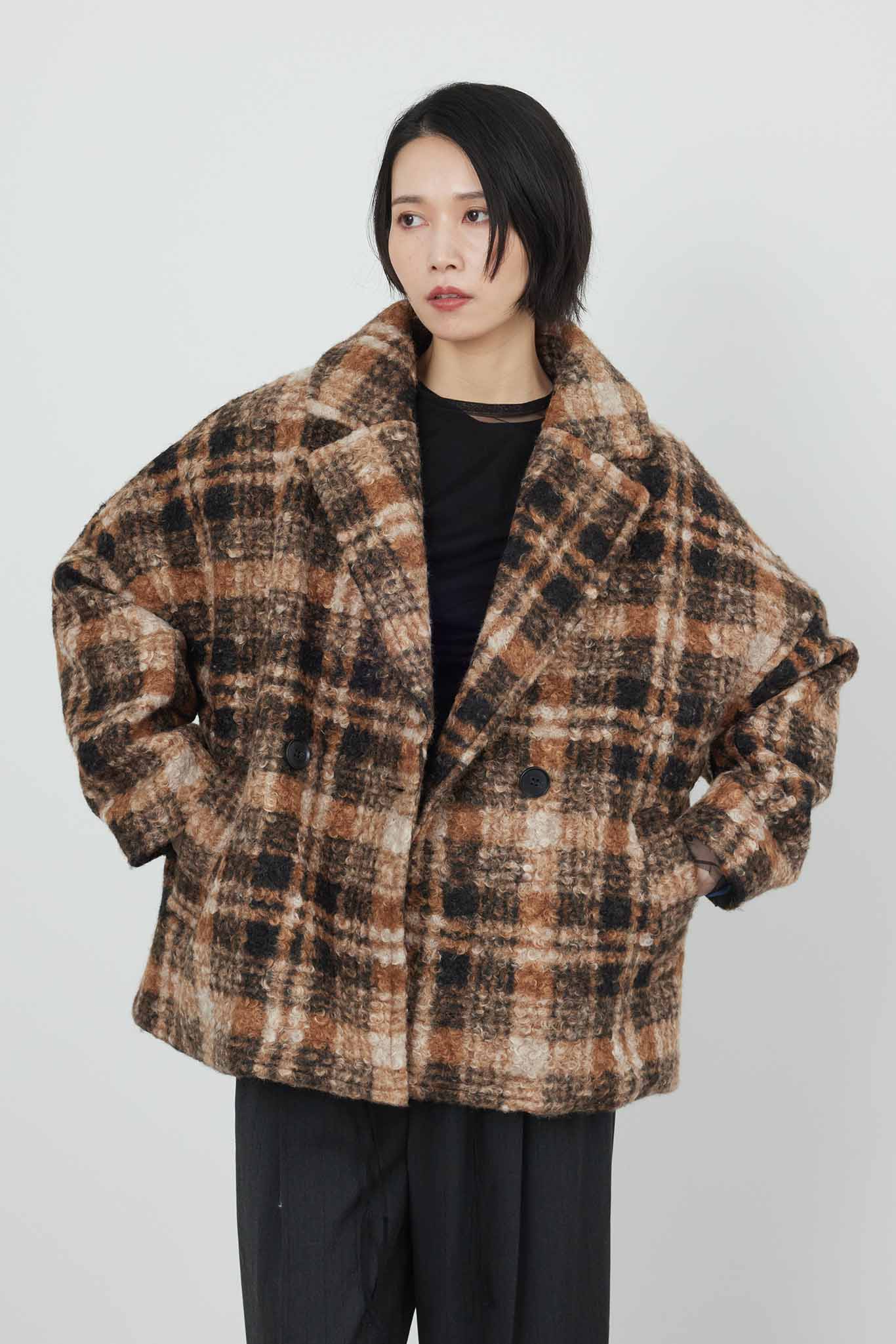 チェック柄コート