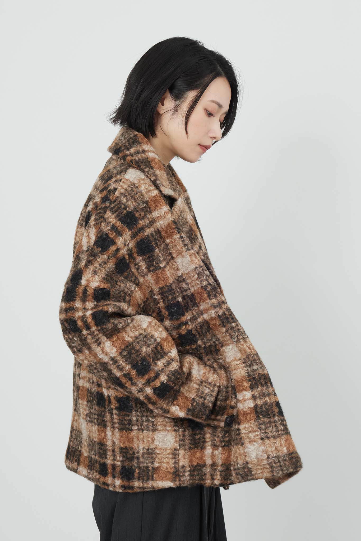 チェック柄コート