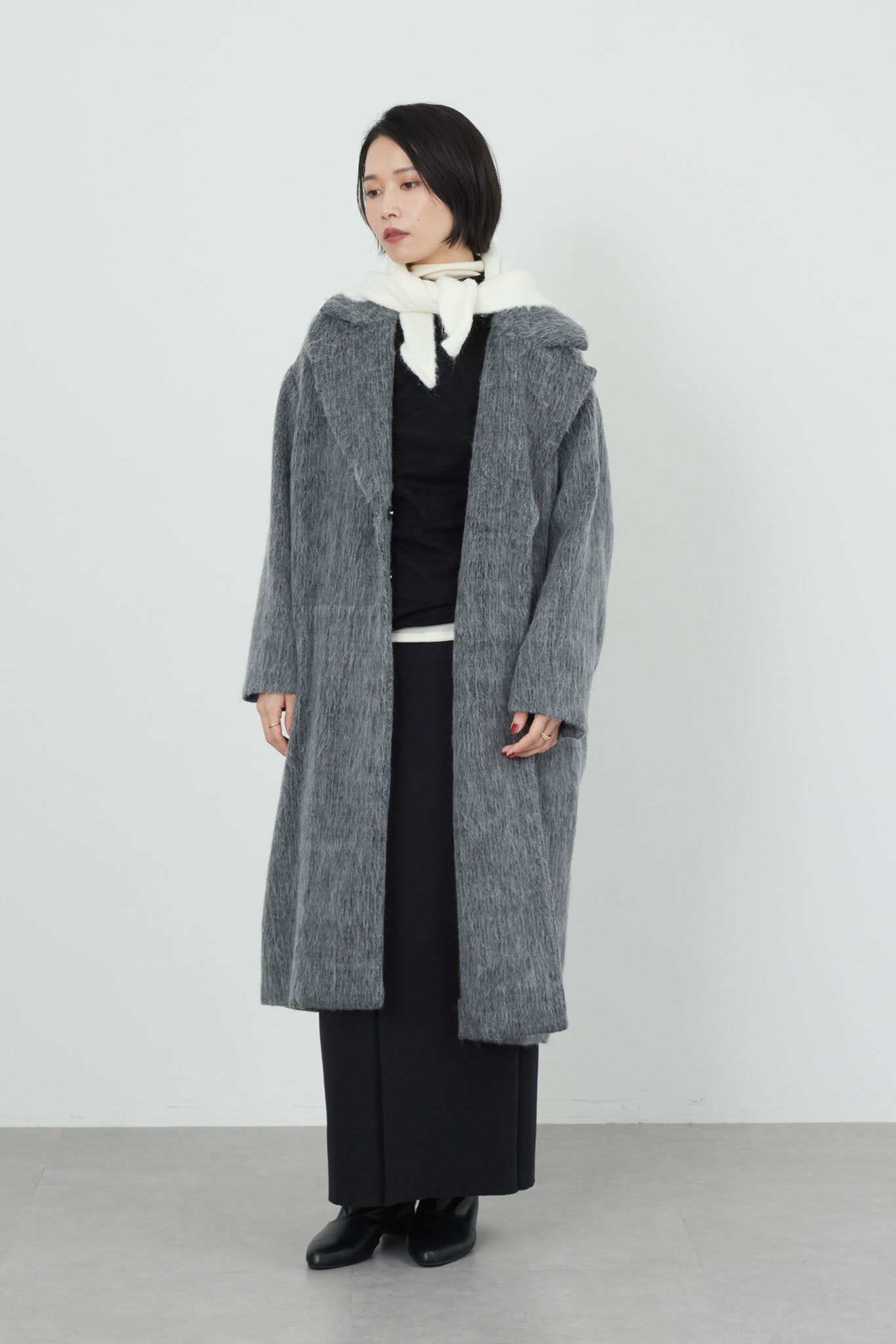 シェラック コート グレー メンズ 牛革使用 シャギーチェスターコート