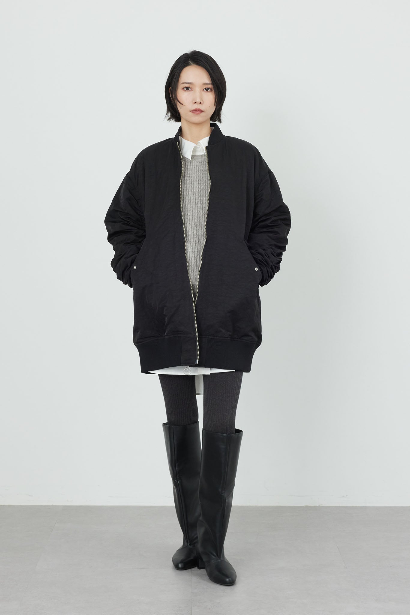 【およさん専用】LASUD MA1ロングブルゾン 　新品未使用 ラシュッド LASUD MA-1ロングブルゾン (UNISEX) （ブラック） -靴