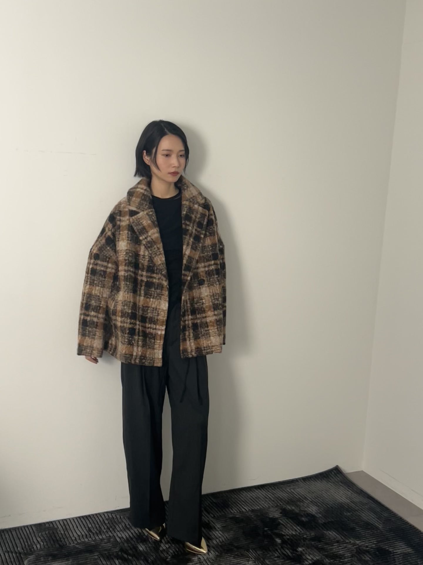 チェック柄コート