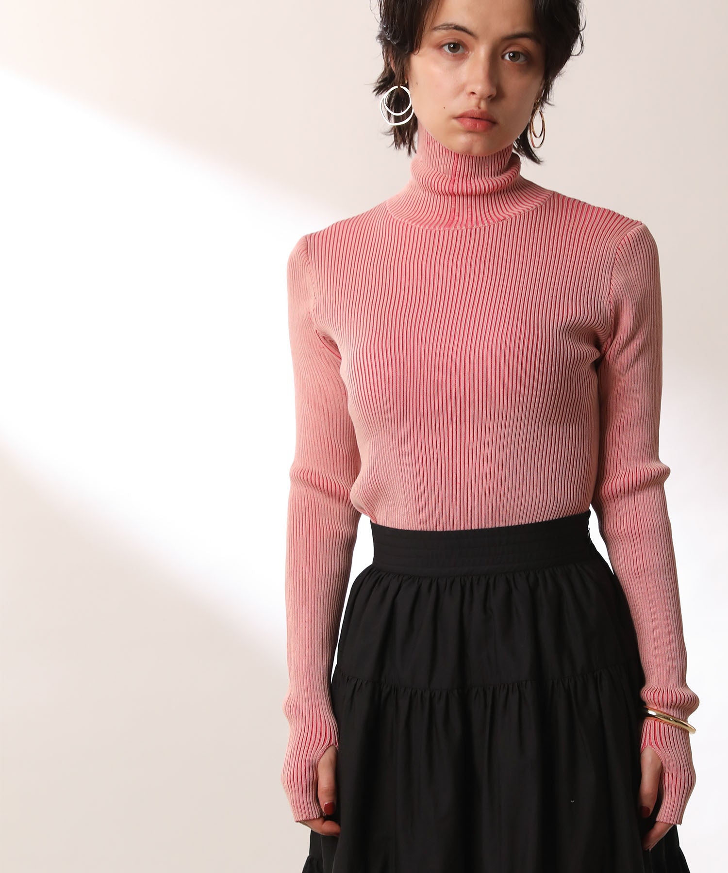 High neck color ribbed knit top pullover / turtleneck